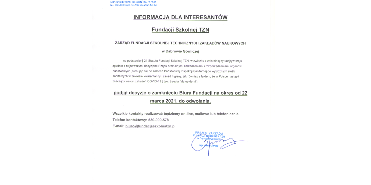 Informacja dla uczniów realizujących zajęcia w ramach projektu