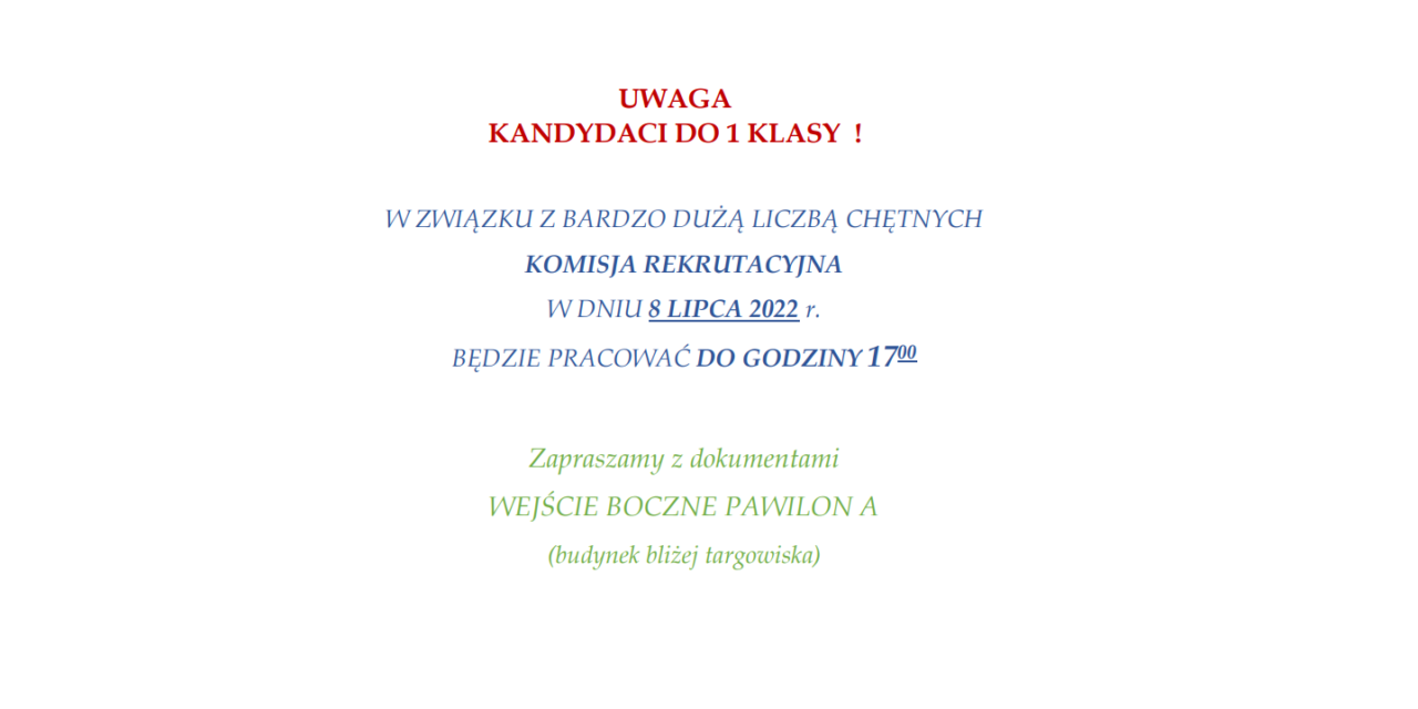 Komunikat komisji rekrutacyjnej