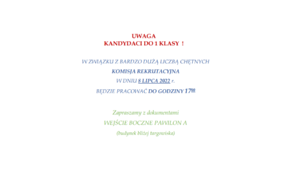 Komunikat komisji rekrutacyjnej